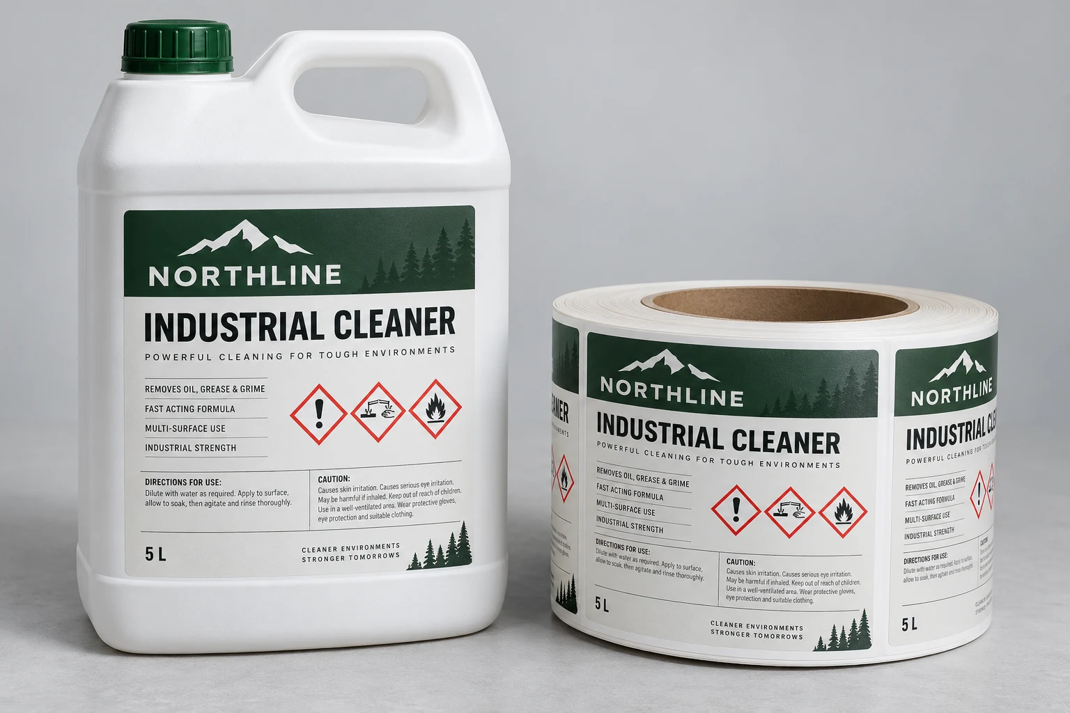 Illustrative branded labels and packaging