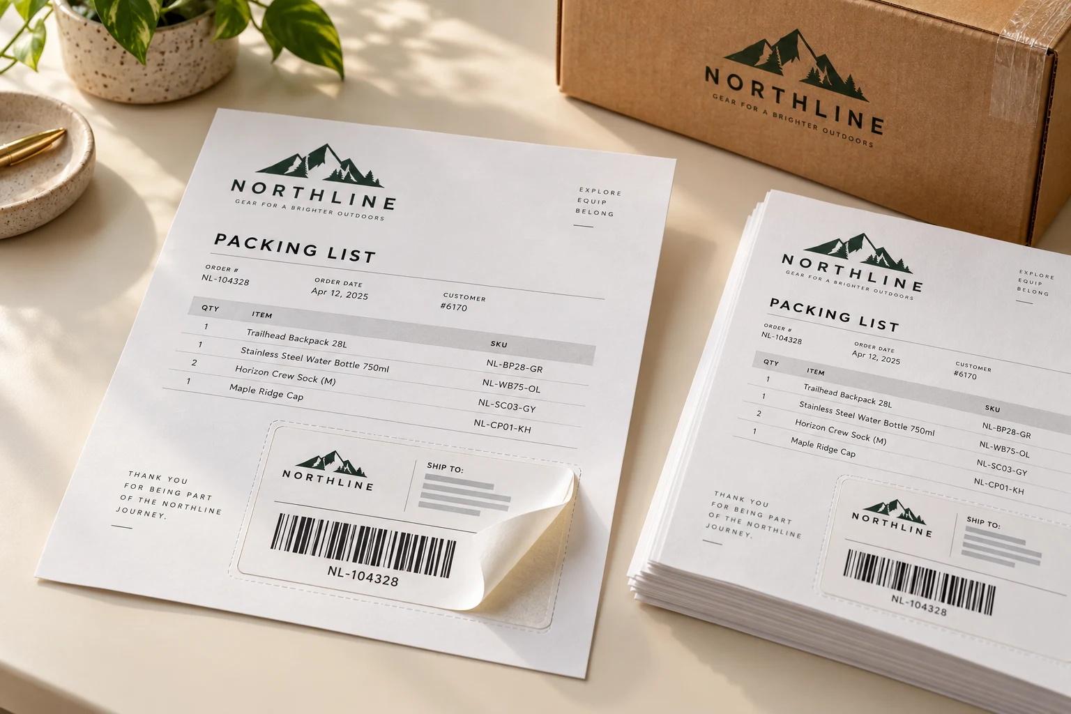 Illustrative branded labels and packaging